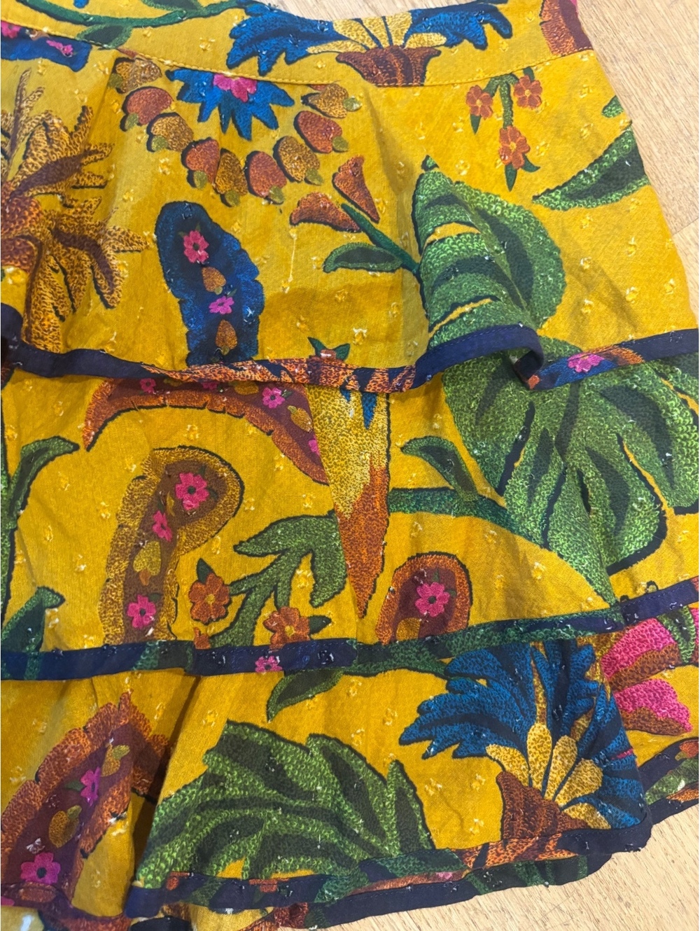 FARM Rio Tropical Tapestry Ruffle Miniskirt In Yellow XS - Picture 4 of 10